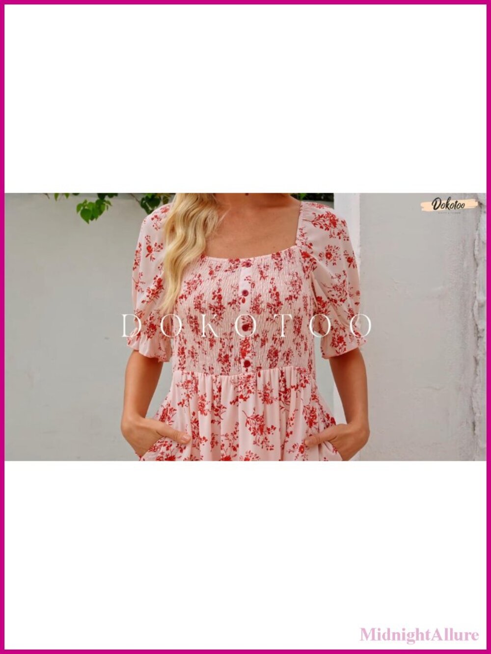 Women's Floral Smocked Mini Sundress Square Neck Puff Sleeve Boho - Picture 6 of 6
